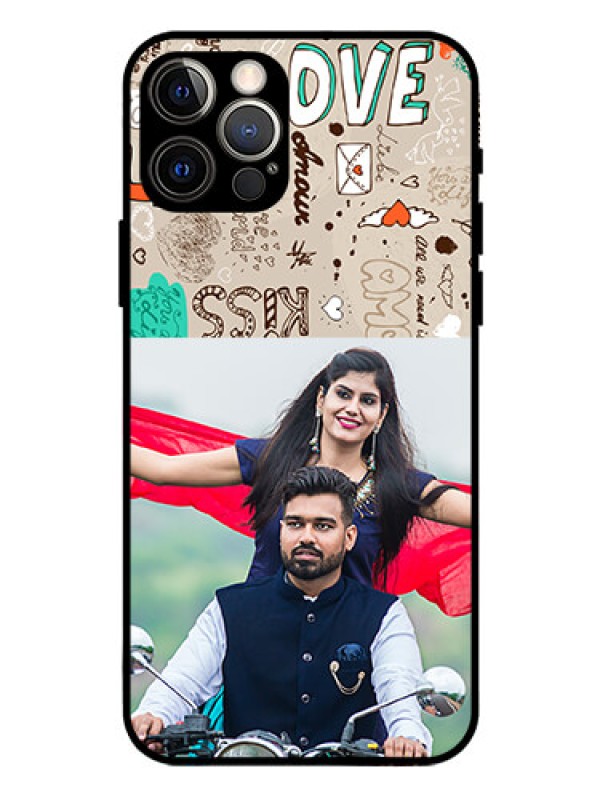 Custom Iphone 12 Pro Custom Glass Phone Case  - Love Doodle Pattern 