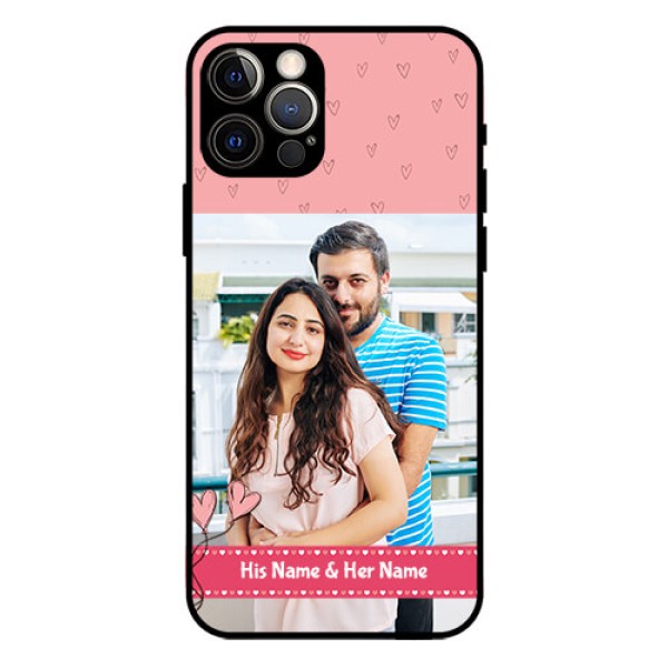Iphone 12 Pro Personalized Glass Phone Case  - Love Design Peach Color