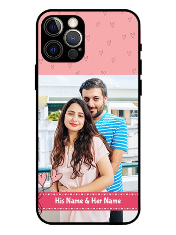 Custom Iphone 12 Pro Personalized Glass Phone Case  - Love Design Peach Color