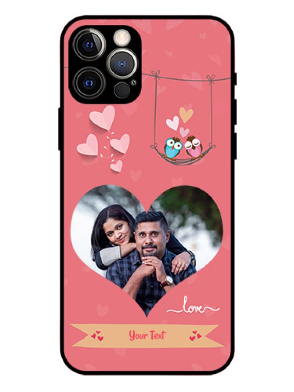 Custom Iphone 12 Pro Personalized Glass Phone Case  - Peach Color Love Design 