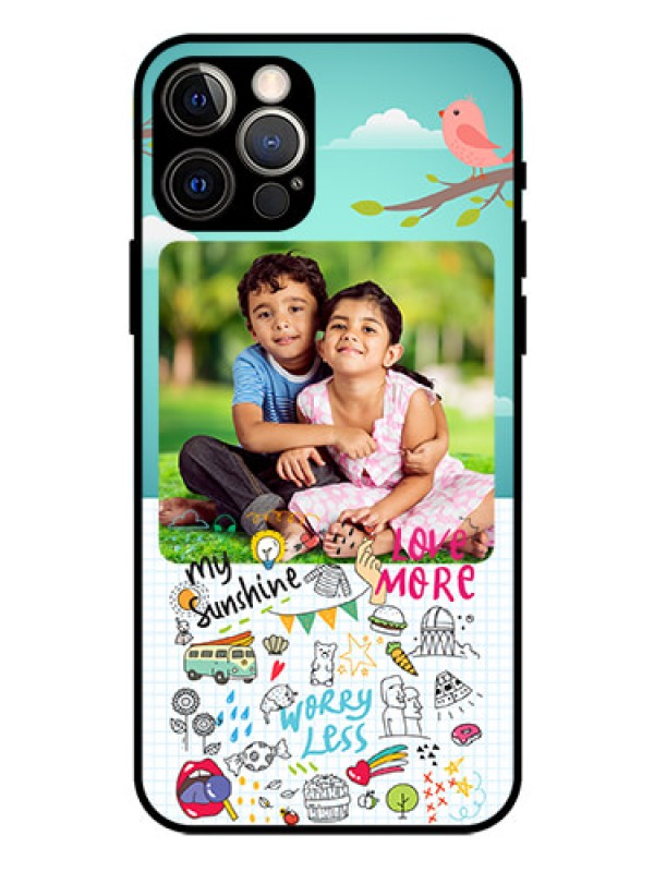 Custom Iphone 12 Pro Photo Printing on Glass Case  - Doodle love Design