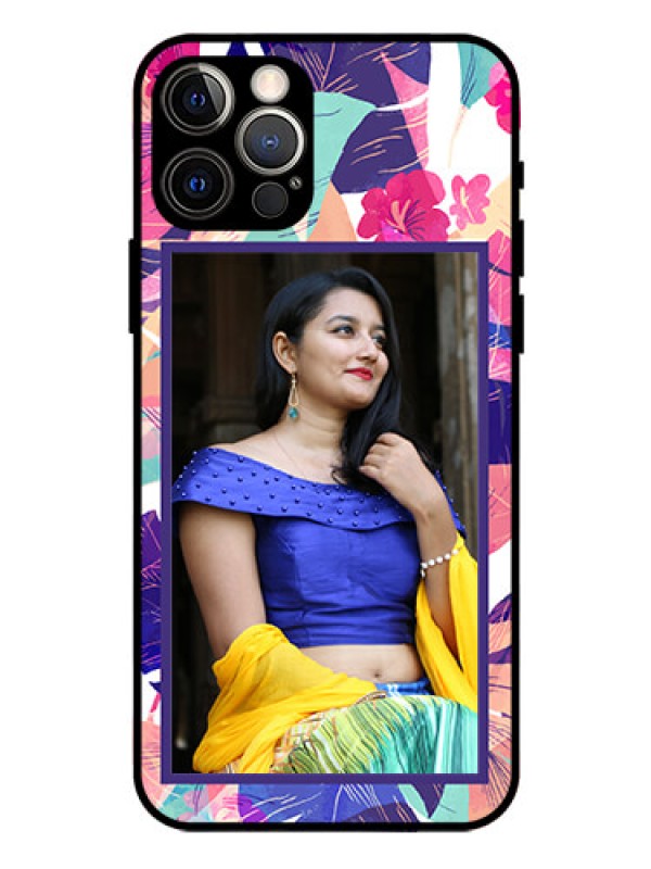 Custom Iphone 12 Pro Custom Glass Mobile Case  - Abstract Floral Design