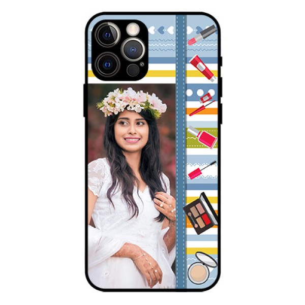 Iphone 12 Pro Personalized Glass Phone Case - Makeup Icons Design Iphone 12 Pro Personalized Glass Phone Case - Makeup Icons Design
