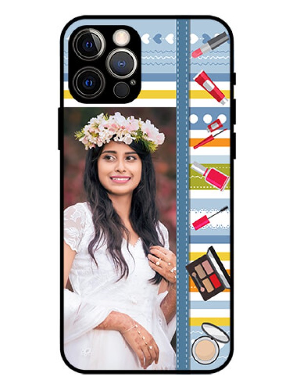 Custom Iphone 12 Pro Personalized Glass Phone Case  - Makeup Icons Design