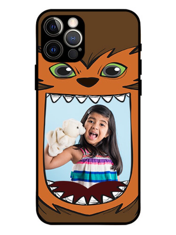 Custom Iphone 12 Pro Photo Printing on Glass Case  - Owl Monster Back Case Design
