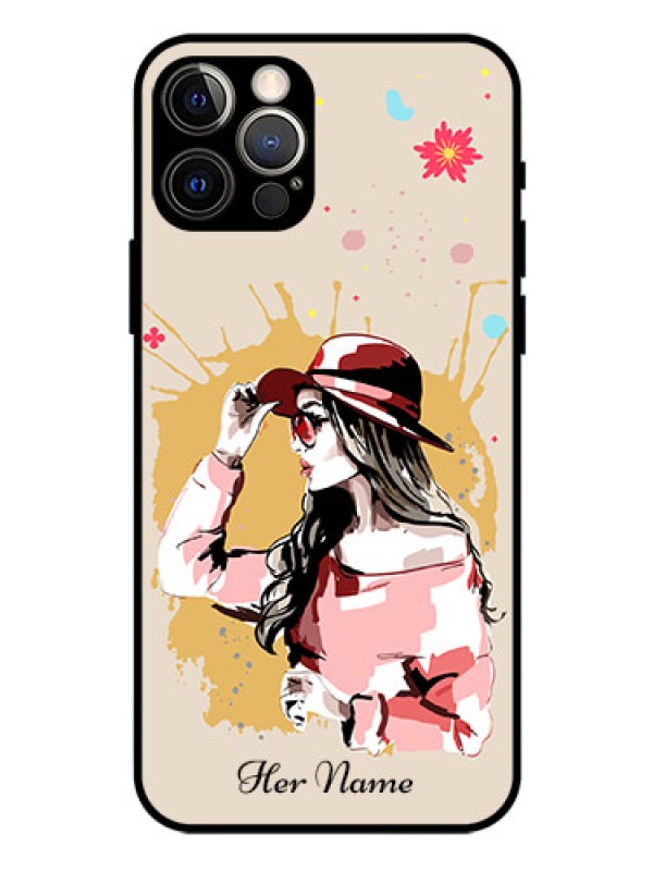 Custom iPhone 12 Pro Photo Printing on Glass Case - Women with pink hat Design
