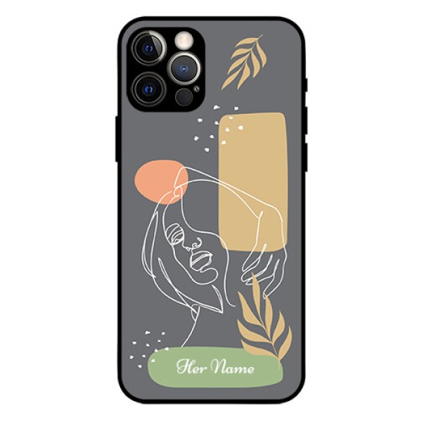 iPhone 12 Pro Custom Glass Phone Case - Gazing Woman line art Design iPhone 12 Pro Custom Glass Phone Case - Gazing Woman line art Design