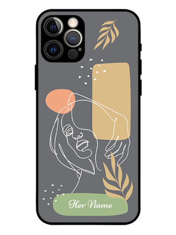 Custom iPhone 12 Pro Custom Glass Phone Case - Gazing Woman line art Design