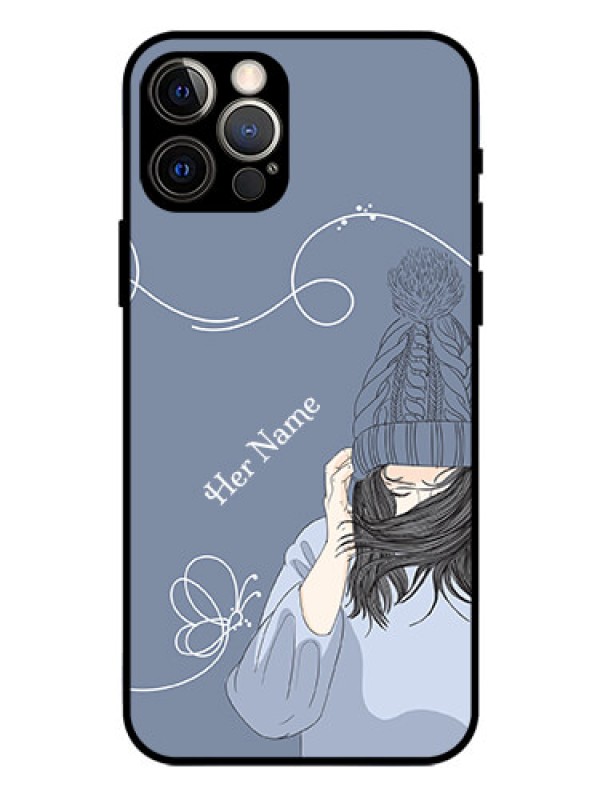 Custom iPhone 12 Pro Custom Glass Mobile Case - Girl in winter outfit Design