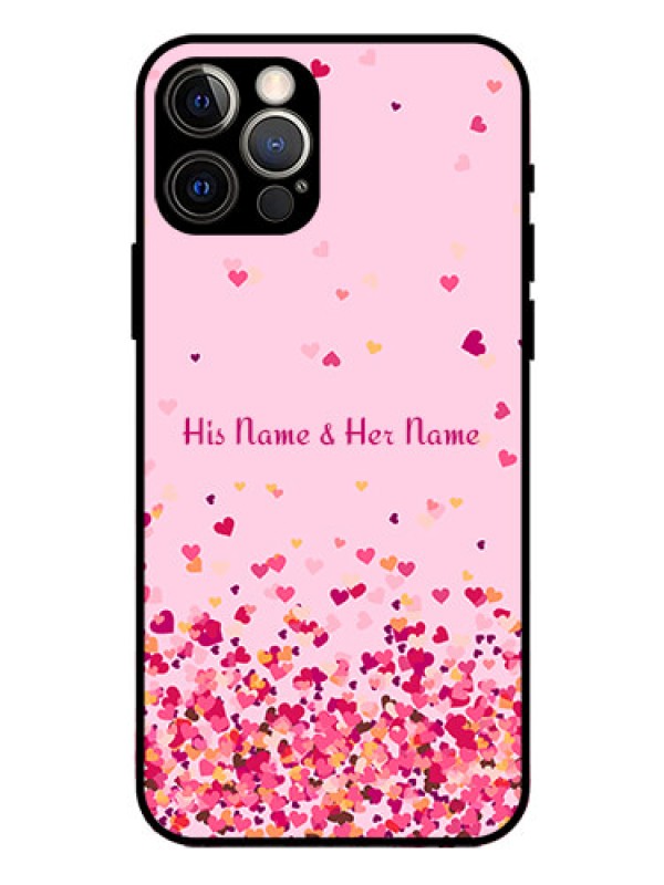 Custom iPhone 12 Pro Photo Printing on Glass Case - Floating Hearts Design