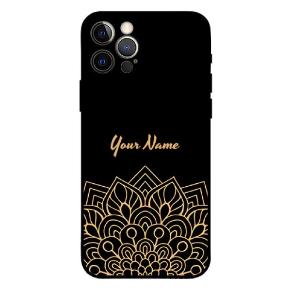 iPhone 12 Pro Custom Glass Phone Case - Golden mandala Design