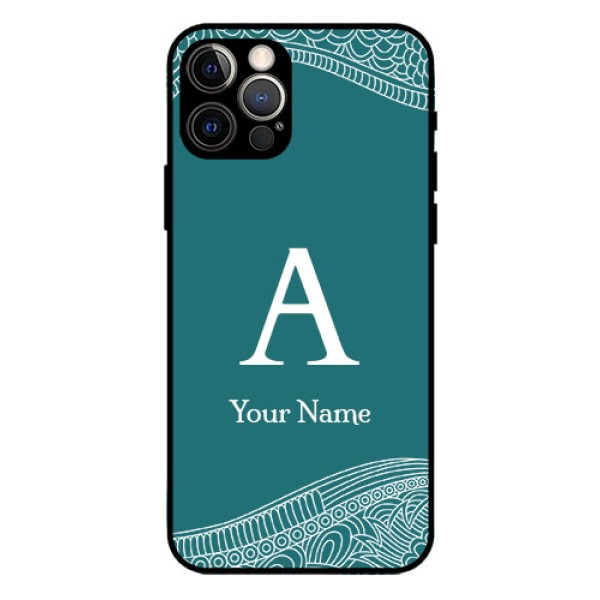 iPhone 12 Pro Personalized Glass Phone Case - line art pattern with custom name Design iPhone 12 Pro Personalized Glass Phone Case - line art pattern with custom name Design
