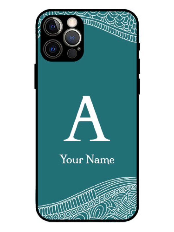 Custom iPhone 12 Pro Personalized Glass Phone Case - line art pattern with custom name Design