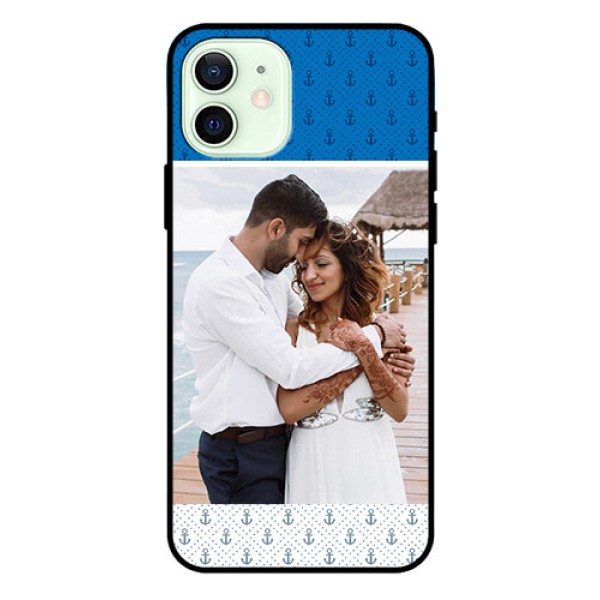 Iphone 12 Photo Printing on Glass Case  - Blue Anchors Design