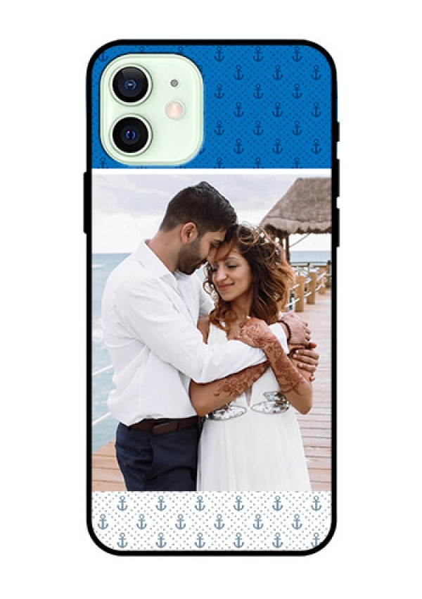 Iphone 12 Photo Printing on Glass Case  - Blue Anchors Design