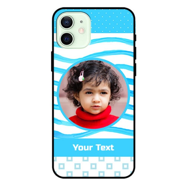 Iphone 12 Custom Glass Phone Case  - Simple Blue Case Design
