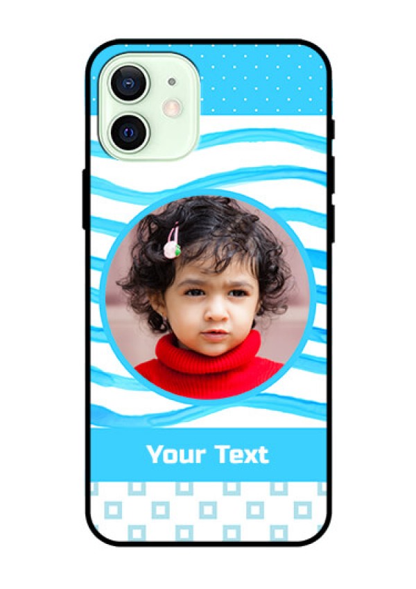 Iphone 12 Custom Glass Phone Case  - Simple Blue Case Design