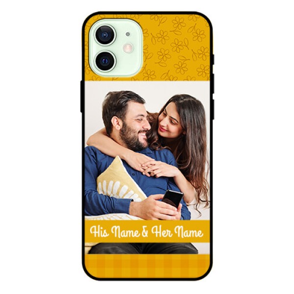 Iphone 12 Custom Glass Mobile Case - Yellow Floral Design Iphone 12 Custom Glass Mobile Case - Yellow Floral Design