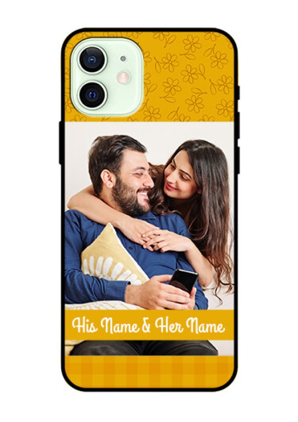 Iphone 12 Custom Glass Mobile Case  - Yellow Floral Design