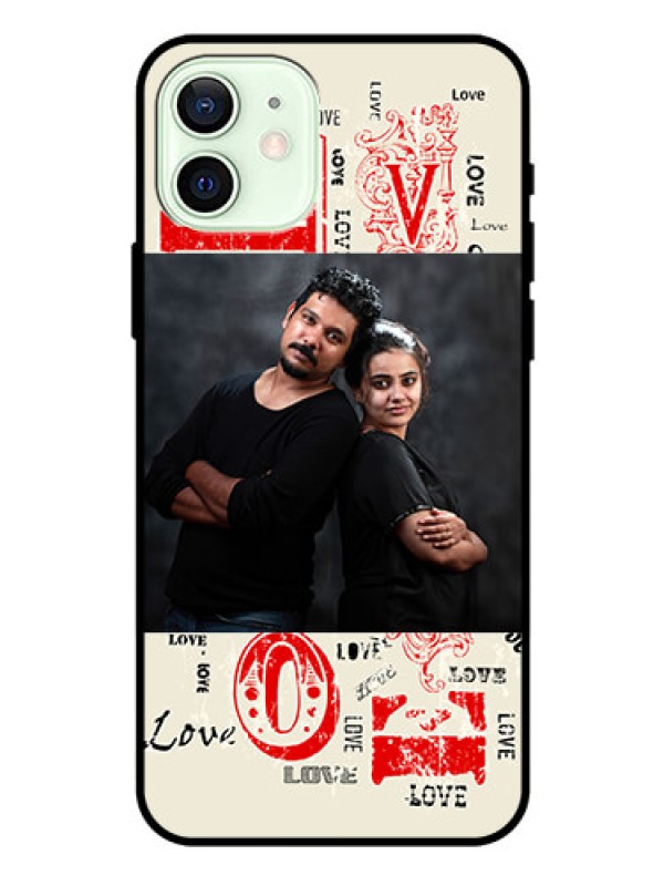 Custom Iphone 12 Photo Printing on Glass Case  - Trendy Love Design Case