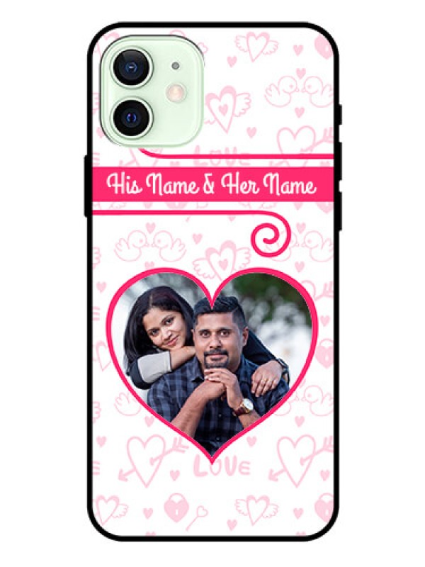 Custom Iphone 12 Personalized Glass Phone Case  - Heart Shape Love Design
