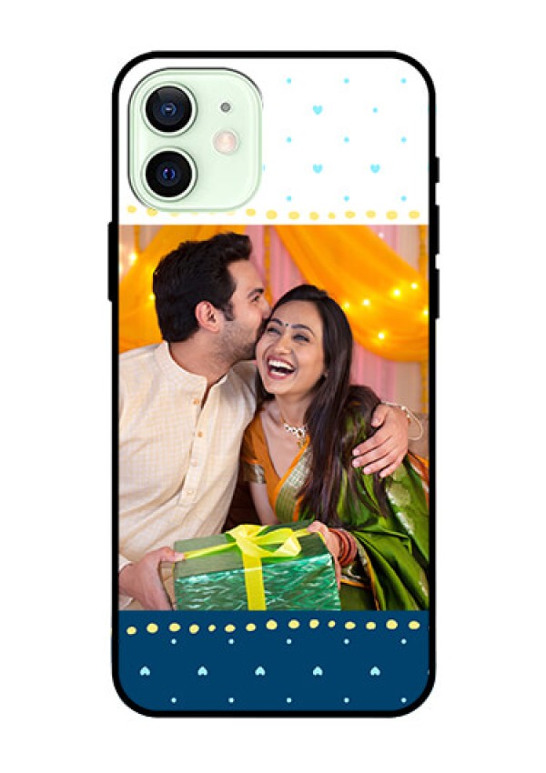 Iphone 12 Personalized Glass Phone Case  - White and Blue Abstract Design