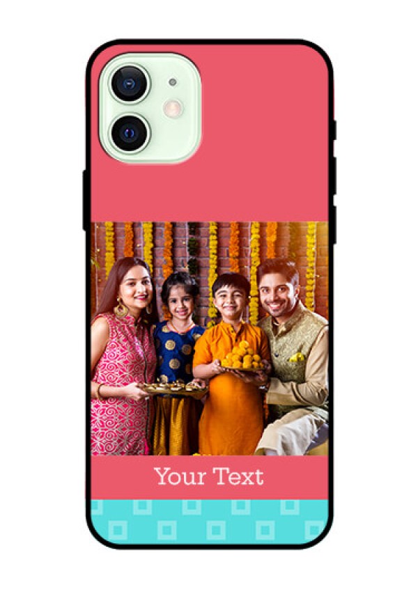 Iphone 12 Personalized Glass Phone Case  - Peach & Blue Color Design