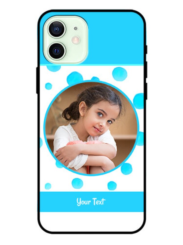 Custom Iphone 12 Photo Printing on Glass Case  - Blue Bubbles Pattern Design