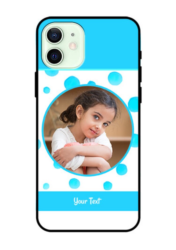 Iphone 12 Photo Printing on Glass Case  - Blue Bubbles Pattern Design