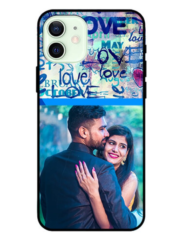 Custom Iphone 12 Custom Glass Mobile Case  - Colorful Love Design