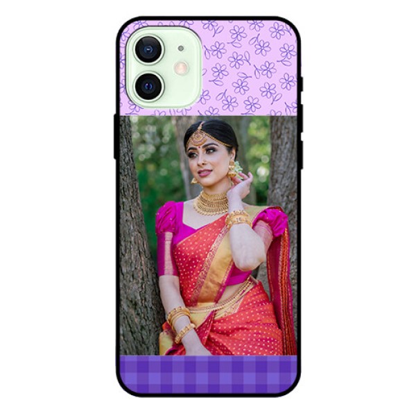 Iphone 12 Custom Glass Phone Case - Purple Floral Design Iphone 12 Custom Glass Phone Case - Purple Floral Design
