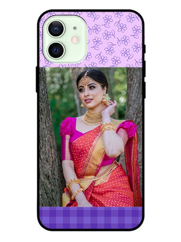 Custom Iphone 12 Custom Glass Phone Case  - Purple Floral Design