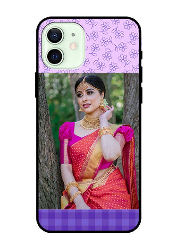 Iphone 12 Custom Glass Phone Case  - Purple Floral Design