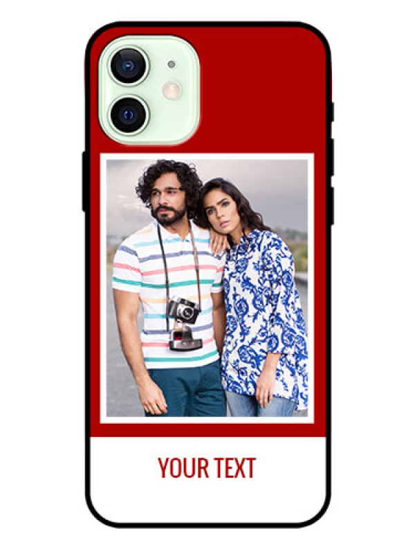 Custom Iphone 12 Personalized Glass Phone Case  - Simple Red Color Design