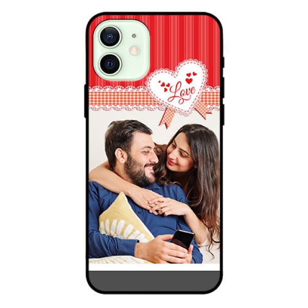Iphone 12 Custom Glass Mobile Case  - Red Love Pattern Design