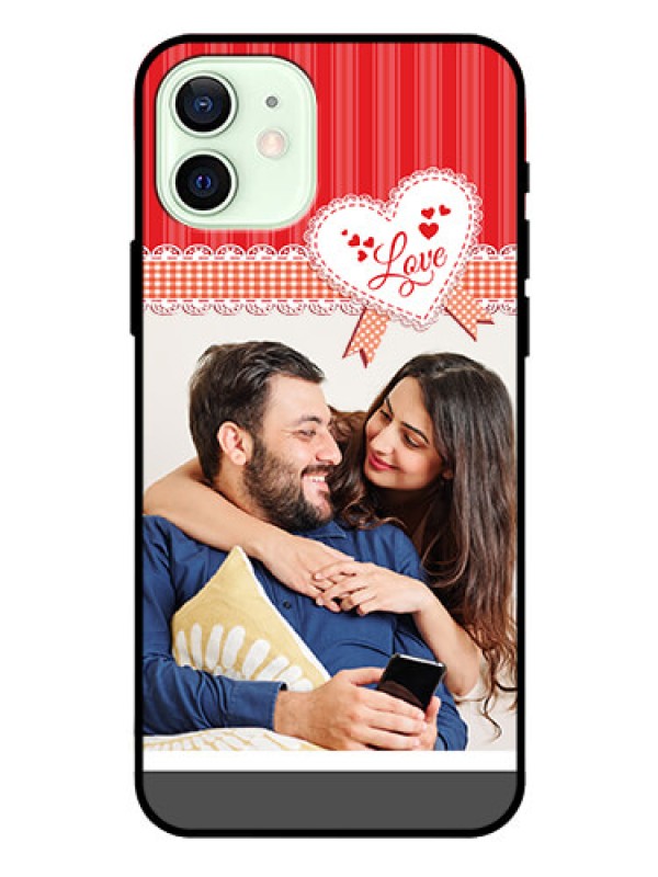Custom Iphone 12 Custom Glass Mobile Case  - Red Love Pattern Design