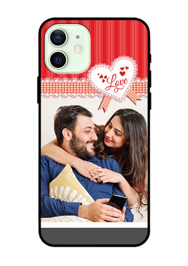Iphone 12 Custom Glass Mobile Case  - Red Love Pattern Design