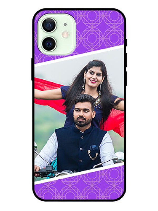 Custom Iphone 12 Custom Glass Phone Case  - Violet Pattern Design