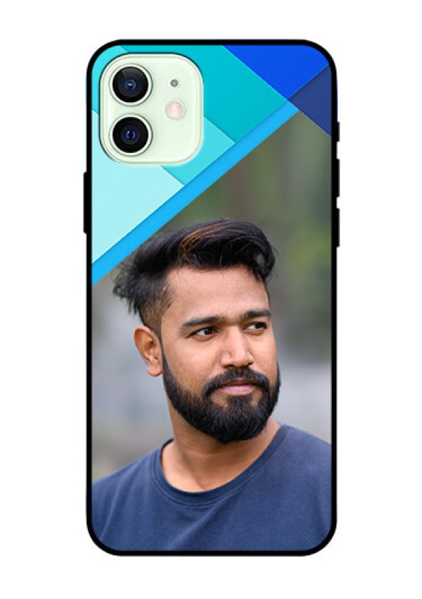 Iphone 12 Custom Glass Phone Case  - Blue Pattern Design
