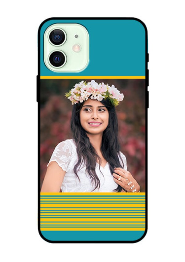 Iphone 12 Custom Glass Phone Case  - Yellow & Blue Design 