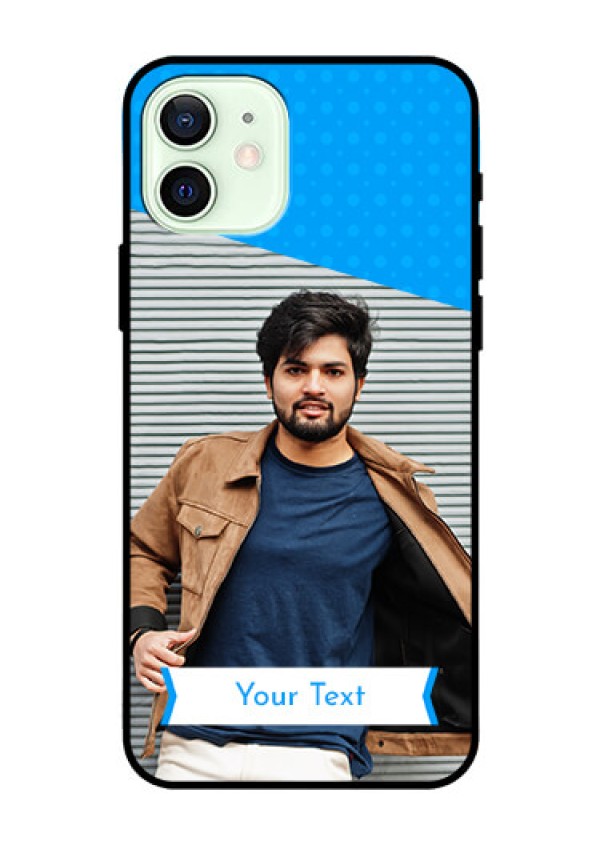 Iphone 12 Photo Printing on Glass Case  - Simple Blue Color Design