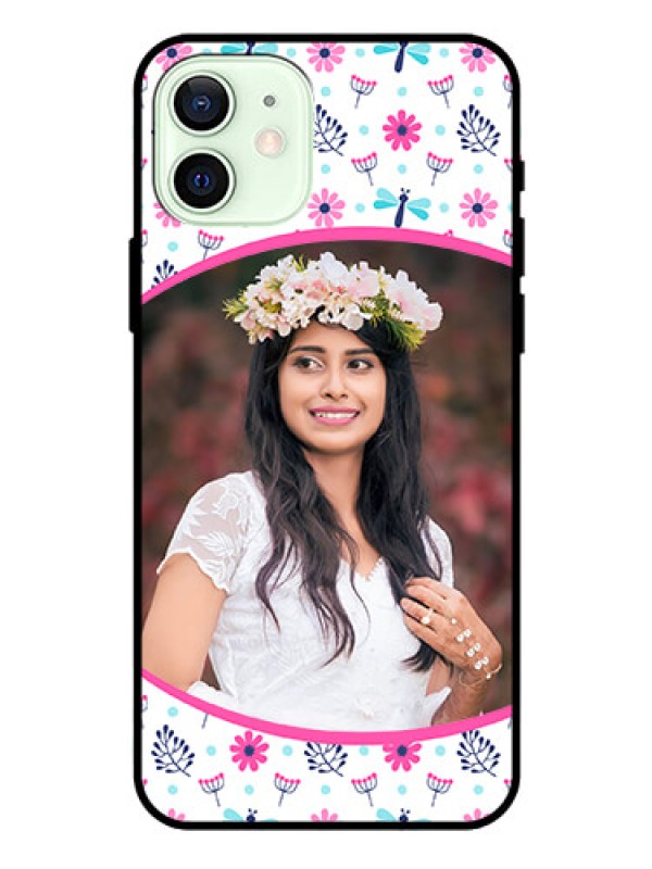 Custom Iphone 12 Photo Printing on Glass Case  - Colorful Flower Design