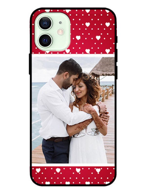Custom Iphone 12 Photo Printing on Glass Case  - Hearts Mobile Case Design