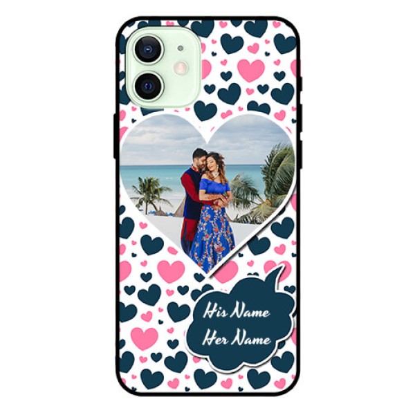 Iphone 12 Custom Glass Phone Case - Pink & Blue Heart Design Iphone 12 Custom Glass Phone Case - Pink & Blue Heart Design