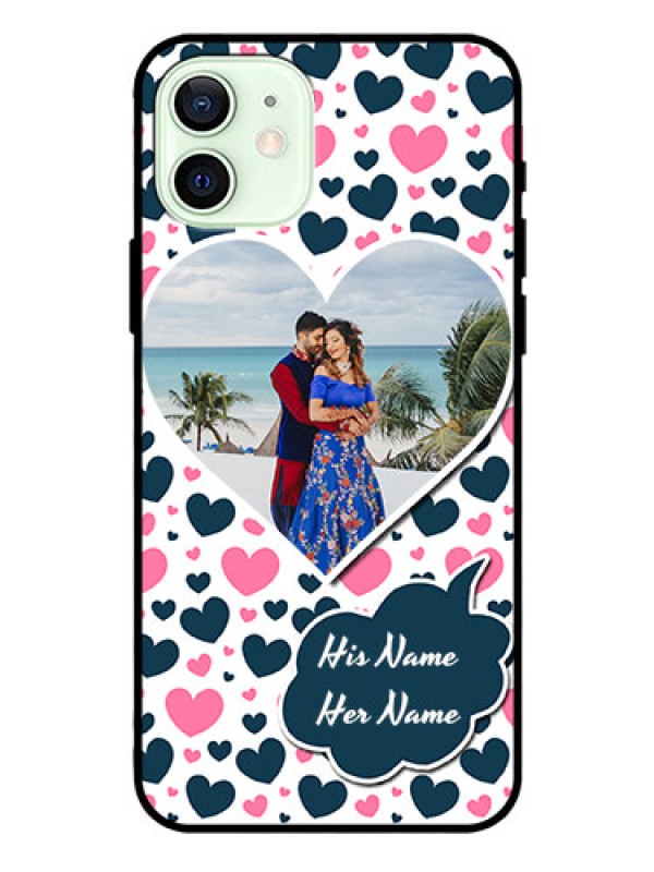 Custom Iphone 12 Custom Glass Phone Case  - Pink & Blue Heart Design