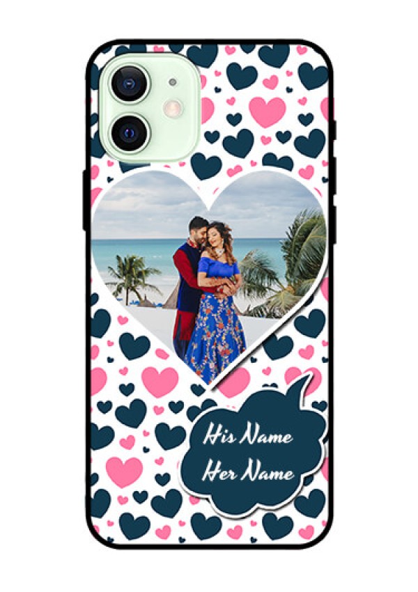 Iphone 12 Custom Glass Phone Case  - Pink & Blue Heart Design