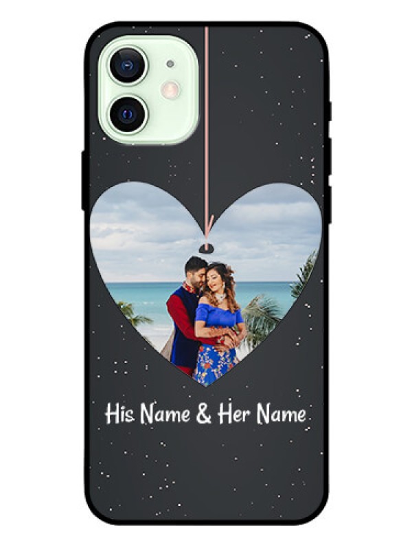 Custom Iphone 12 Custom Glass Phone Case  - Hanging Heart Design