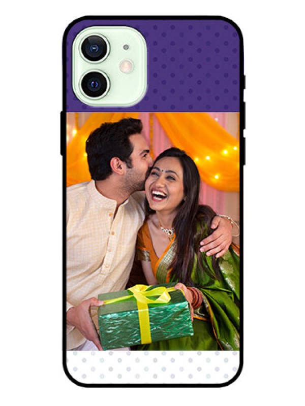 Custom Iphone 12 Personalized Glass Phone Case  - Violet Pattern Design