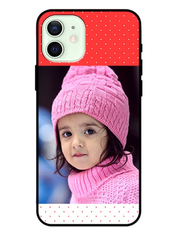 Custom Iphone 12 Photo Printing on Glass Case  - Red Pattern Design