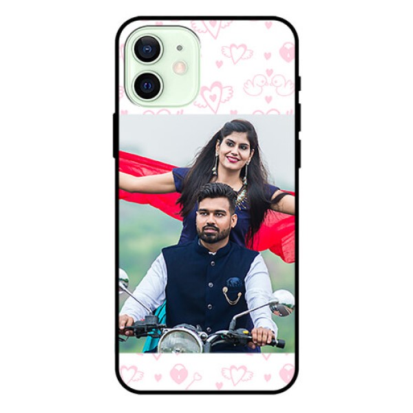 Iphone 12 Custom Glass Mobile Case  - Pink Flying Heart Design